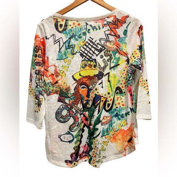 Vecceli Italy Women’s Size Large Wearable Art 3/4 Sleeve Shirt Artsy Whimsical - Picture 6 of 9